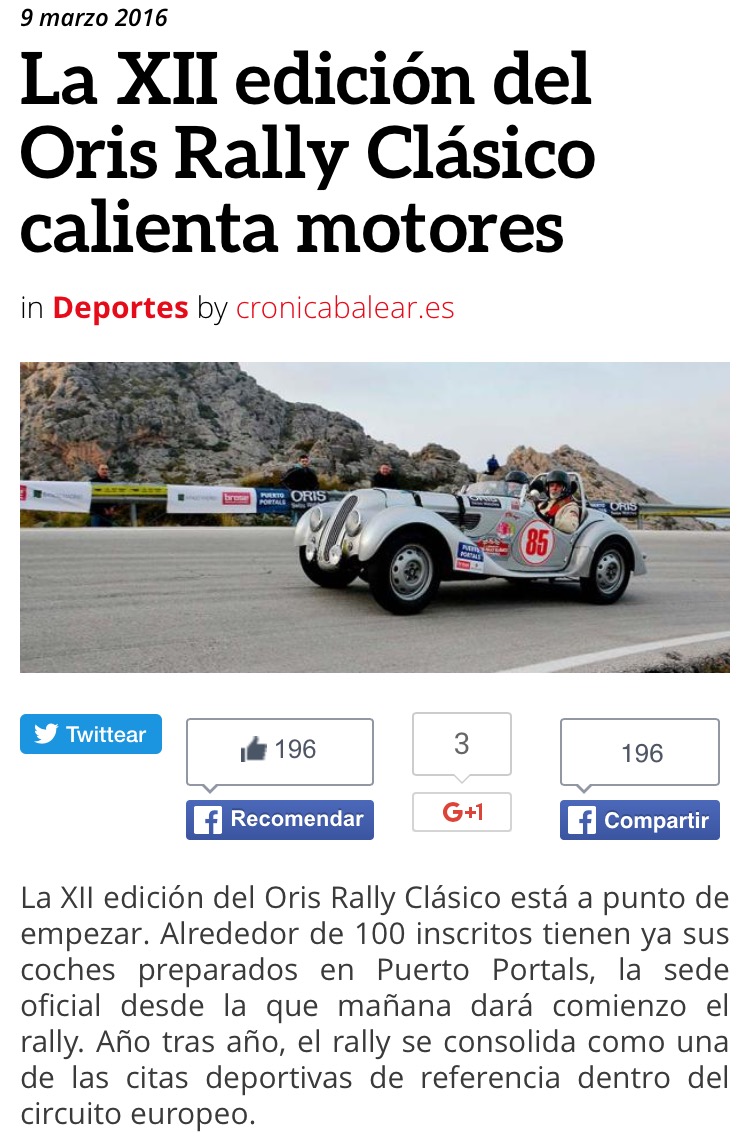 XII Oris Rally Clásico Mallorca 10,11 y 12 Marzo 2016